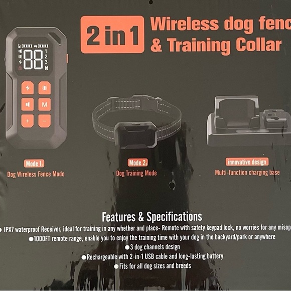 Wireless Dog Fence & Training Collar - Black and Orange - Picture 2 of 7